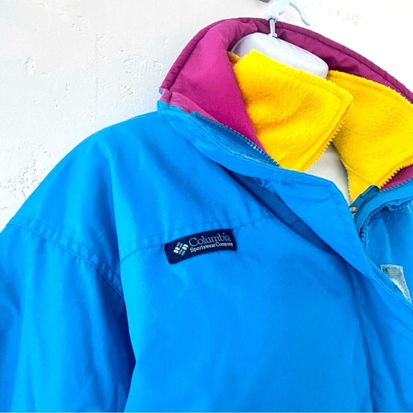 COLUMBIA BUGABOO Vintage 80/90s 3-in-1 Ski Coat Jacket Blue Pink Yellow Women L - Picture 6 of 16